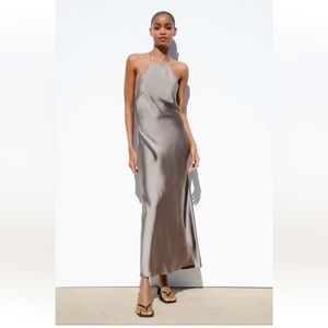 New satin Zara maxi dress in Taupe. Size L